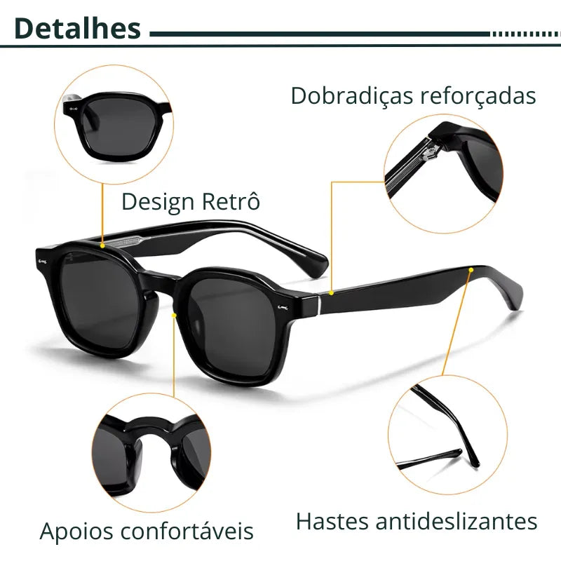 Detalhes do Óculos de sol Sancho retrô quadrado