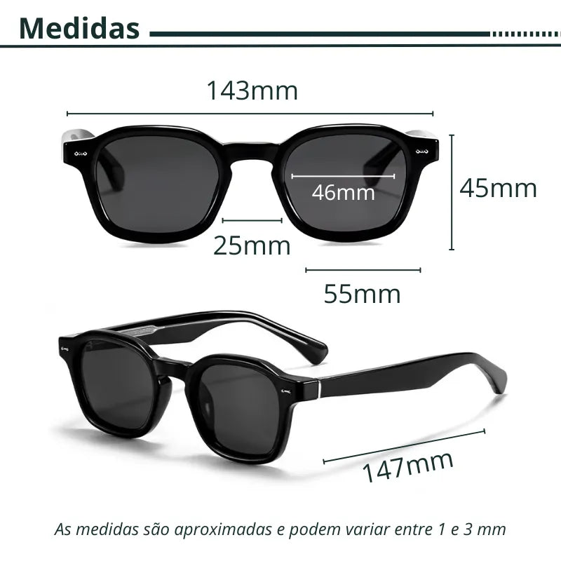 Medidas do Óculos de sol Sancho retrô quadrado