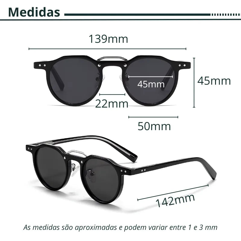 Medidas Óculos de sol Paraty redondo retrô