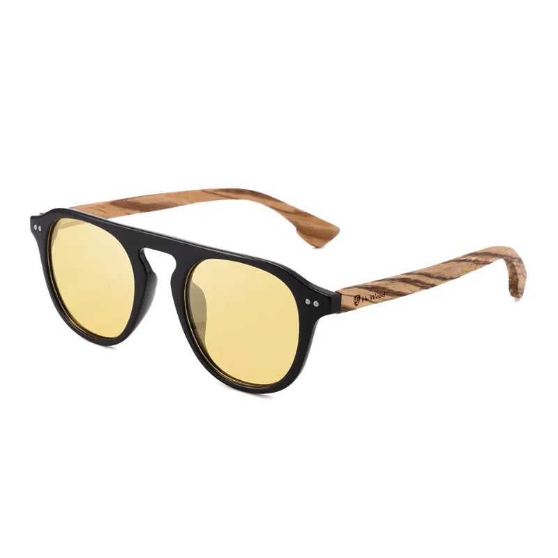 Óculos de sol aviador polarizado Atlas e hastes em bambu natural amarelo