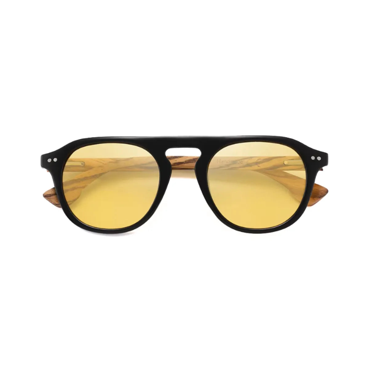 Óculos de sol aviador polarizado Atlas e hastes em bambu natural amarelo d frente