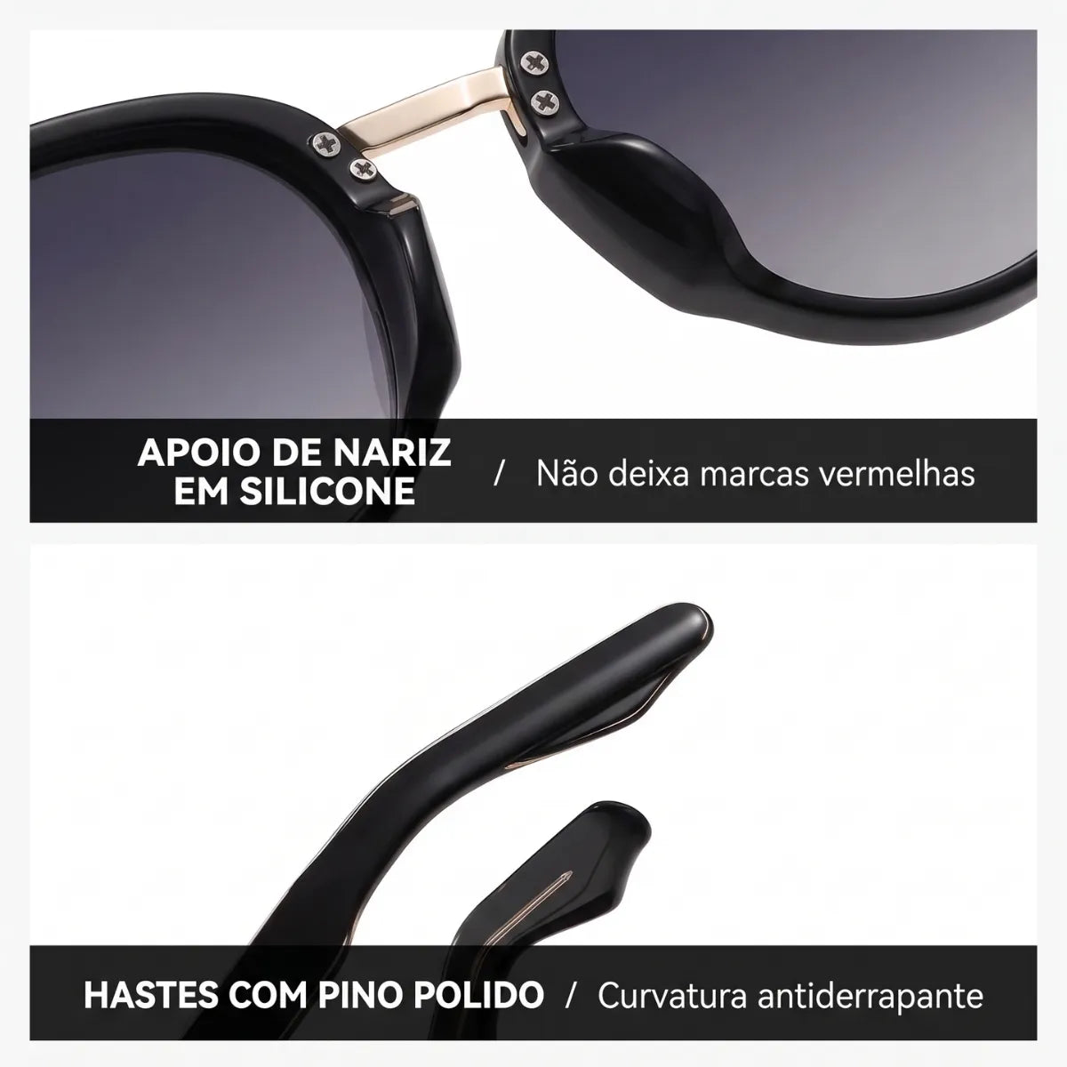 Detalhes do Apoio e da Haste do Óculos Cannes Polarizado UV400