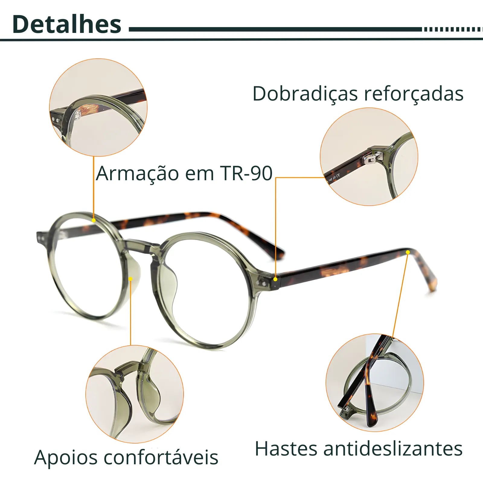 Detalhes do Óculos de grau Flux retrô redondo