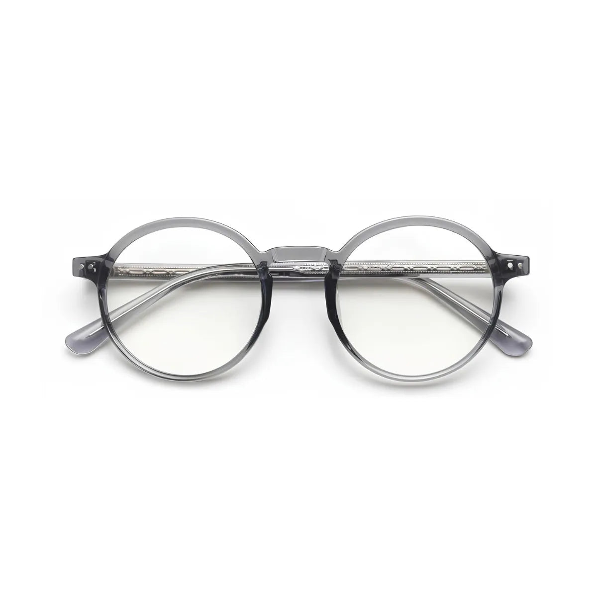 Óculos de grau Flux retrô redondo cinza frontal