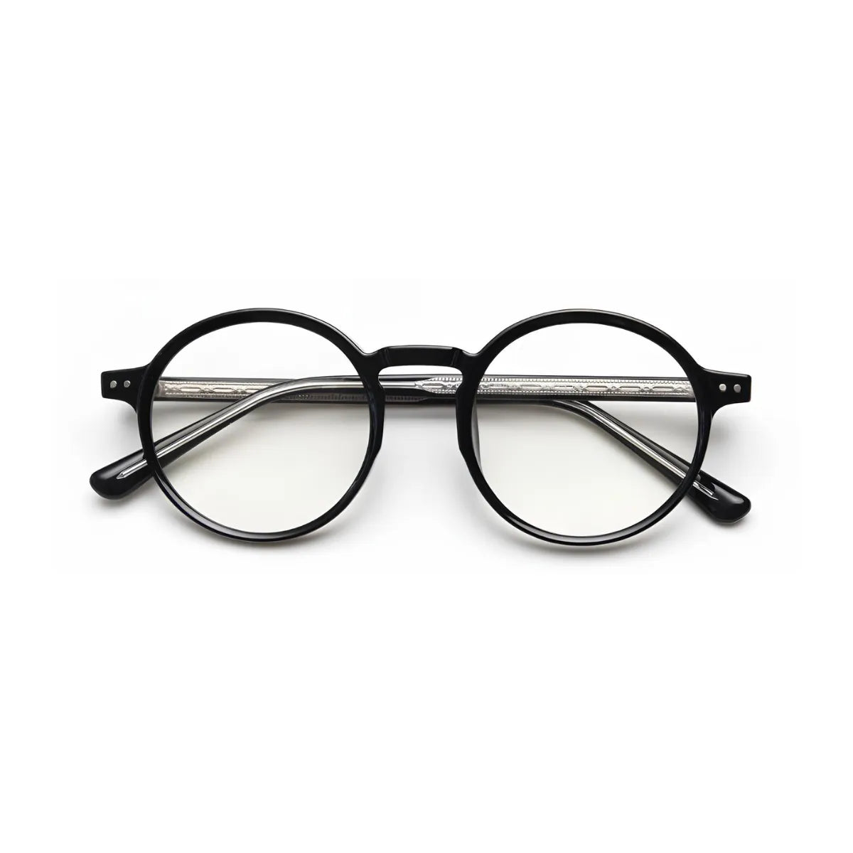 Óculos de grau Flux retrô redondo preto frontal