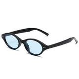Óculos Jari – lateral, armação preta com lentes azuis