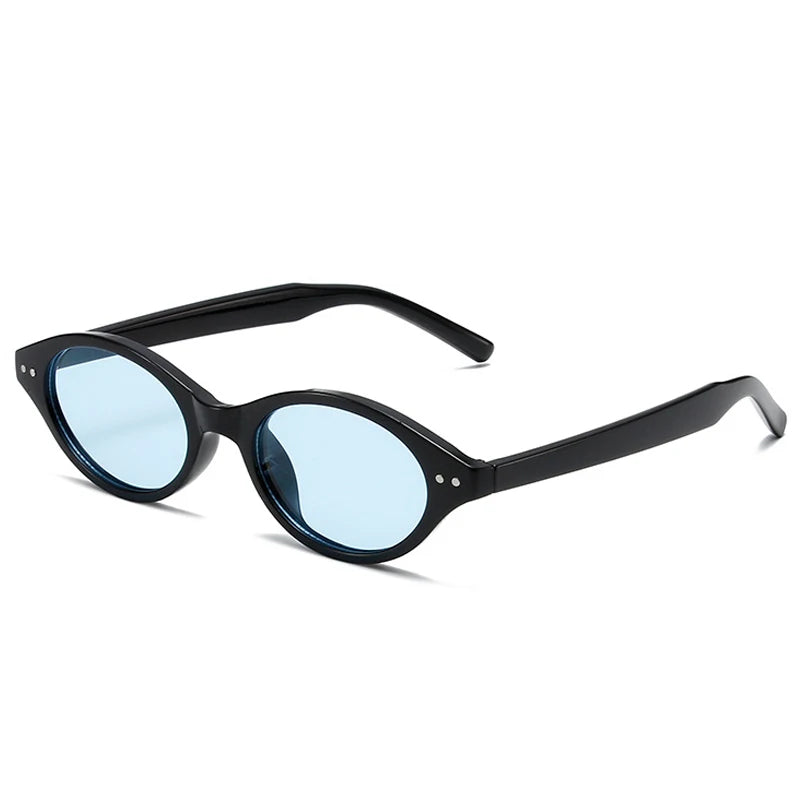Óculos Jari – lateral, armação preta com lentes azuis
