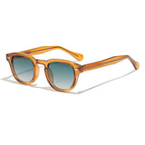 Óculos Maresias – lateral, armação laranja com lentes azuis