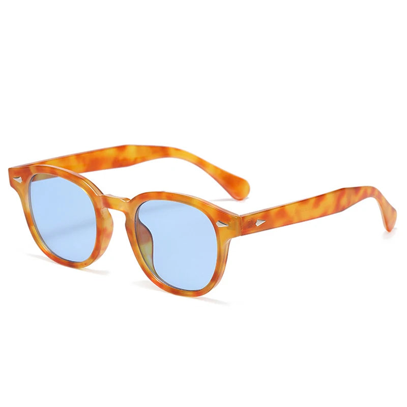 Óculos Riviera UV400 Laranja com Lentes Azuis Visto de Lado