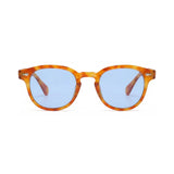 Óculos Riviera UV400 Laranja com Lentes Azuis Visto de Frente